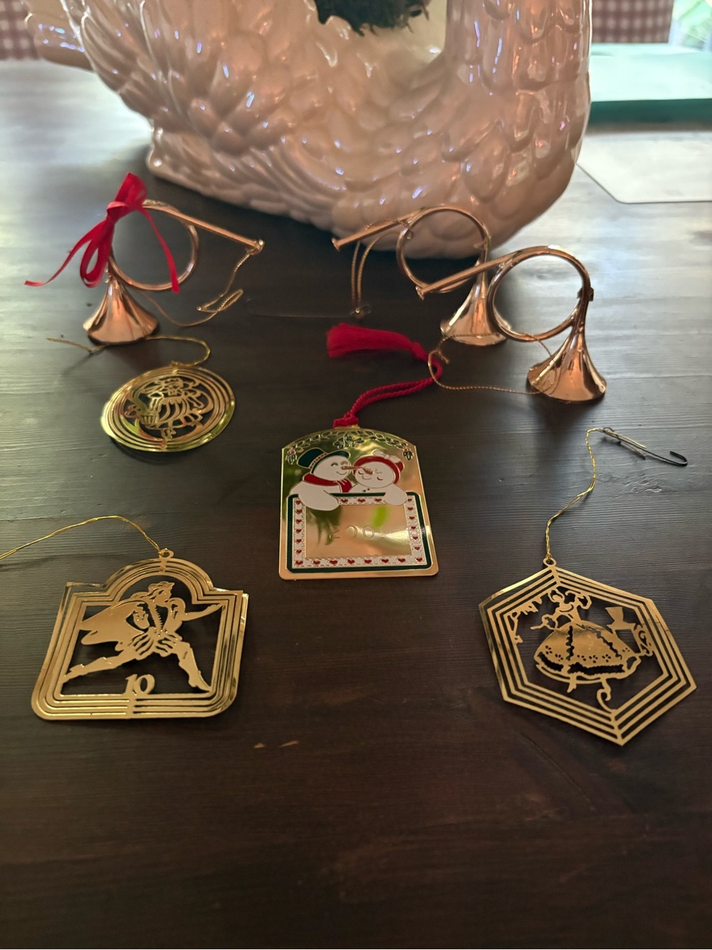 Lot of 7 gold colored Christmas ornaments